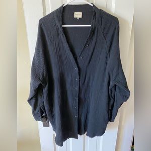 Button up shirt crimped cotton black M